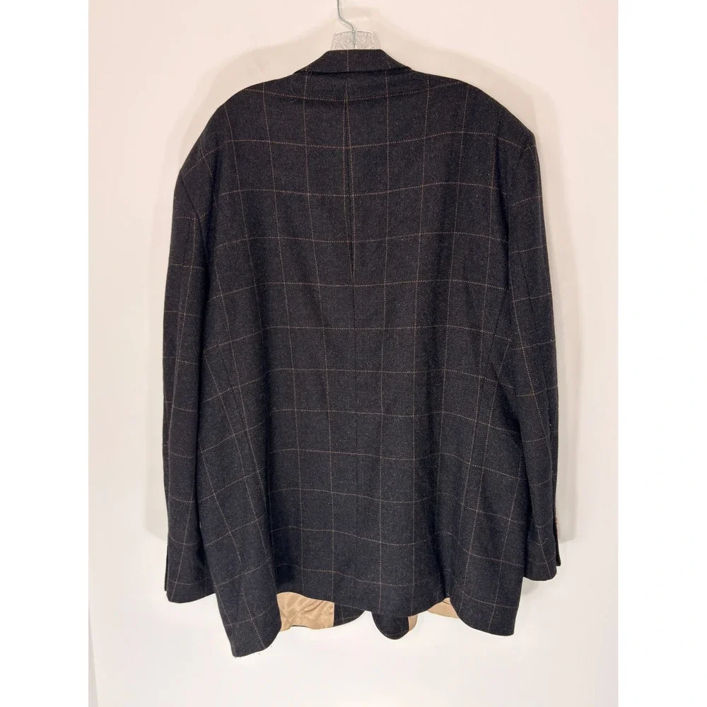 Oscar de la Renta Blazer Men's Charcoal Gray Plaid Sports Coat Work Preppy 48L